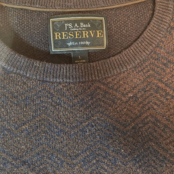 Jos A Bank Reserve Lambs Wool Crewneck Sweater Brown & Black Herringbone Large - Picture 5 of 11